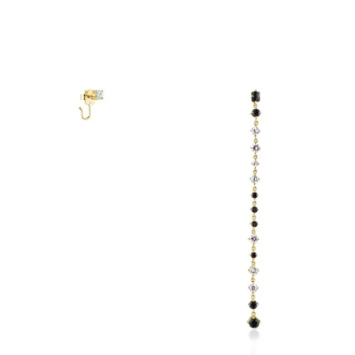 Discount Short/long Silver Vermeil Glaring Earrings with Onyx and Zirconia Silver Earrings