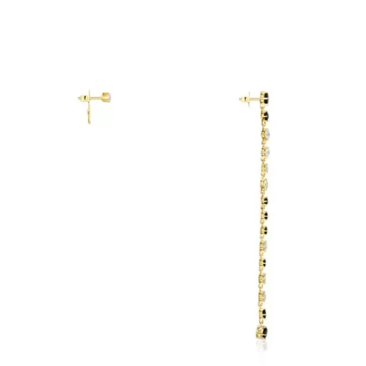 Discount Short/long Silver Vermeil Glaring Earrings with Onyx and Zirconia Silver Earrings