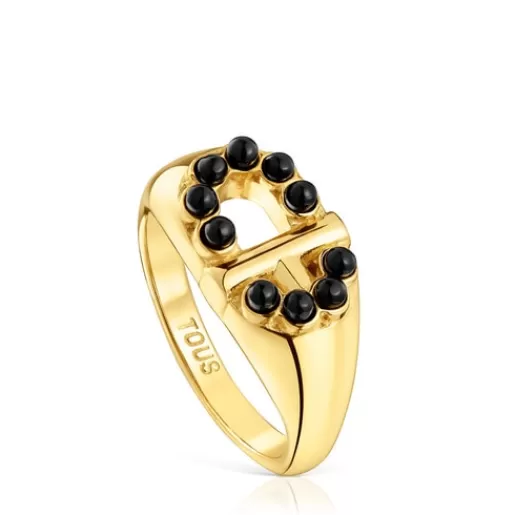 New Signet ring with 18kt gold plating over silver and onyx MANIFESTO Silver Rings | Medium Rings