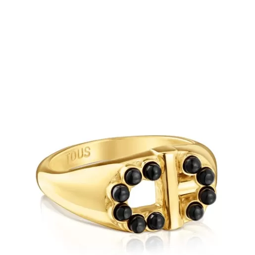 New Signet ring with 18kt gold plating over silver and onyx MANIFESTO Silver Rings | Medium Rings