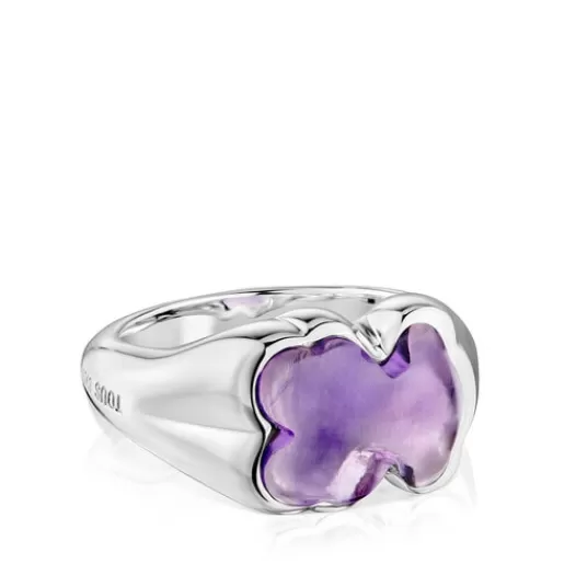 Sale and amethyst bear Signet ring Bold Motif Silver Rings