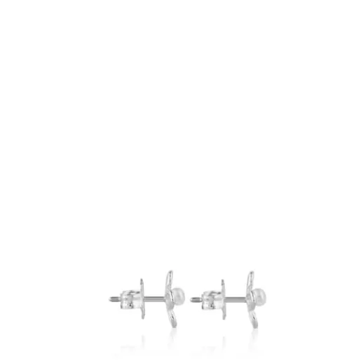 Best Silver and 0,35cm. pearls Maggie Earrings with Flower motif Silver Earrings | Small Earrings
