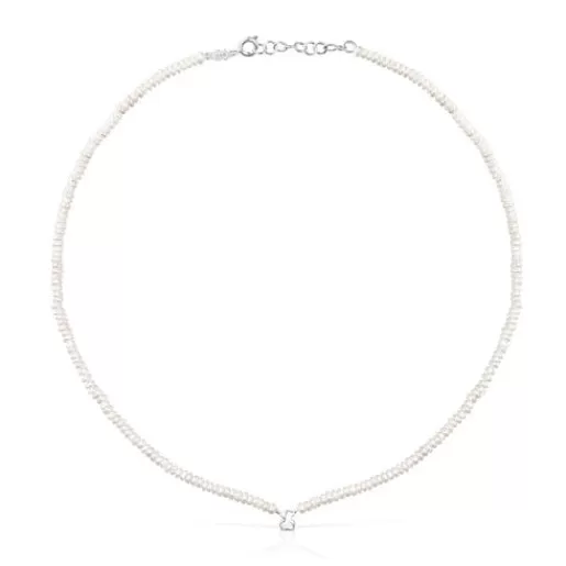 Cheap Silver and cultured pearls Mini Icons heart and bear Necklace set Silver Necklaces | Short Necklaces