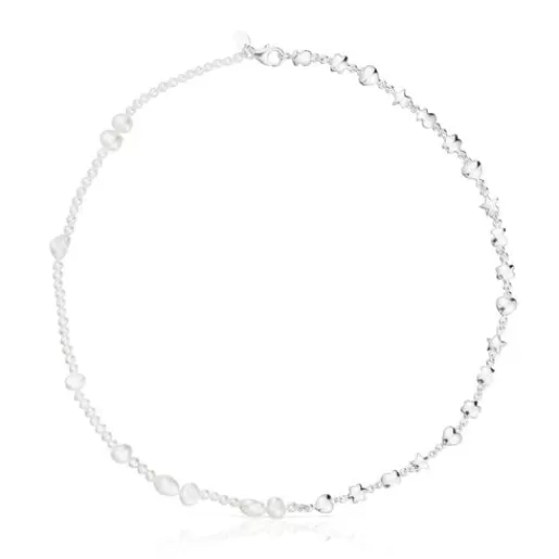 Shop Silver and cultured pearls Mini Icons Necklace with charms Silver Necklaces | Short Necklaces