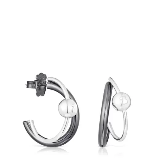 Fashion Silver and dark silver Plump Double hoop earrings Silver Earrings