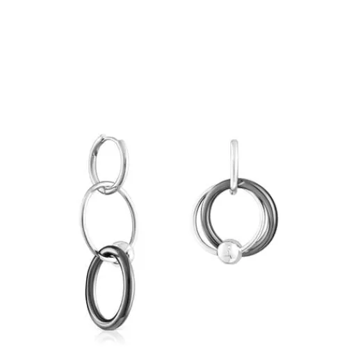 Store Silver and dark silver Plump Double hoop earrings Silver Earrings | Hoop Earrings