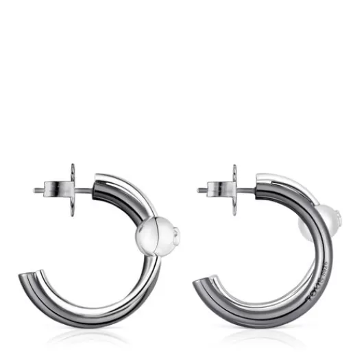 Fashion Silver and dark silver Plump Double hoop earrings Silver Earrings