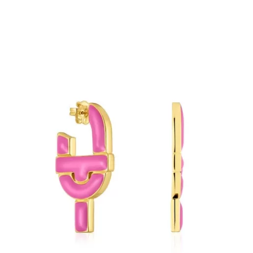 Flash Sale Silver and fuchsia-colored enamel Hoop earrings MANIFESTO Silver Earrings | Hoop Earrings