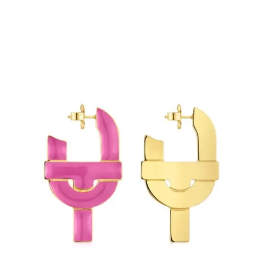 Flash Sale Silver and fuchsia-colored enamel Hoop earrings MANIFESTO Silver Earrings | Hoop Earrings