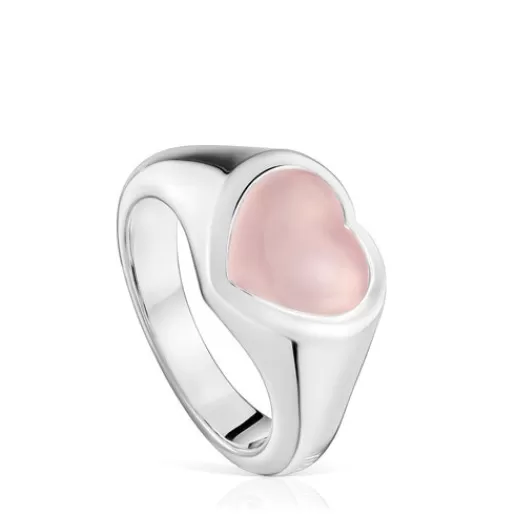 Cheap and pink chalcedony heart Signet ring Bold Motif Silver Rings