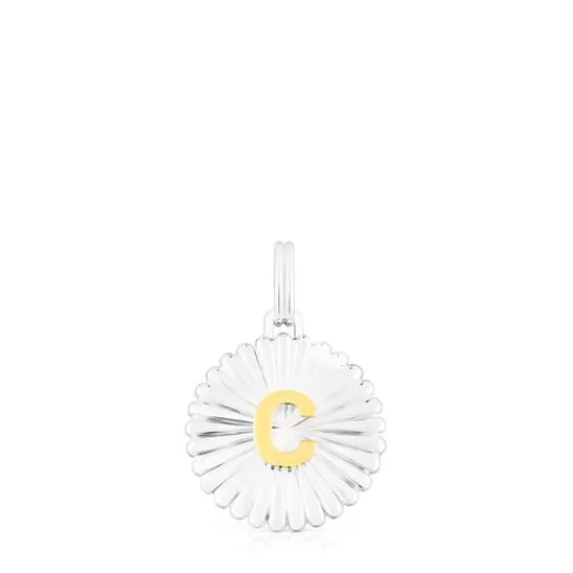 Fashion Silver and silver vermeil Alphabet letter C medallion Pendant Silver Pendants | Small Pendants