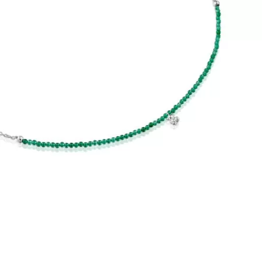 Hot and treated green chalcedony Necklace Bold Bear Silver Necklaces | Short Necklaces