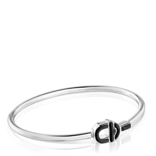 Cheap Silver Bangle with black motif MANIFESTO Silver Bracelets | Bangle Bracelets