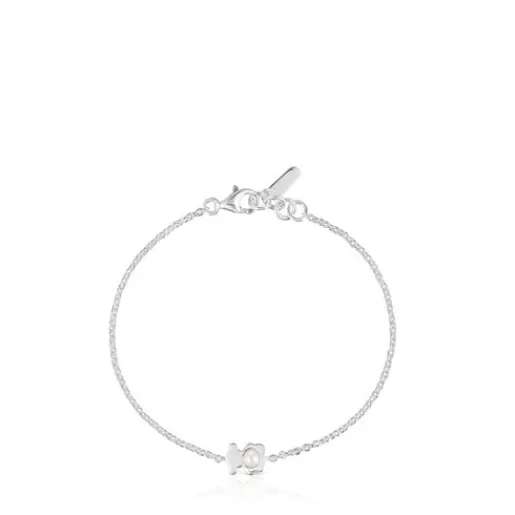 Discount bear chain Bracelet with a cultured pearl I-Bear Silver Bracelets | Pearl Bracelets