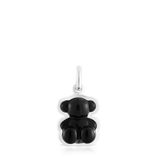 Fashion Silver Bold Bear pendant with onyx Kids Silver Pendants | Small Pendants