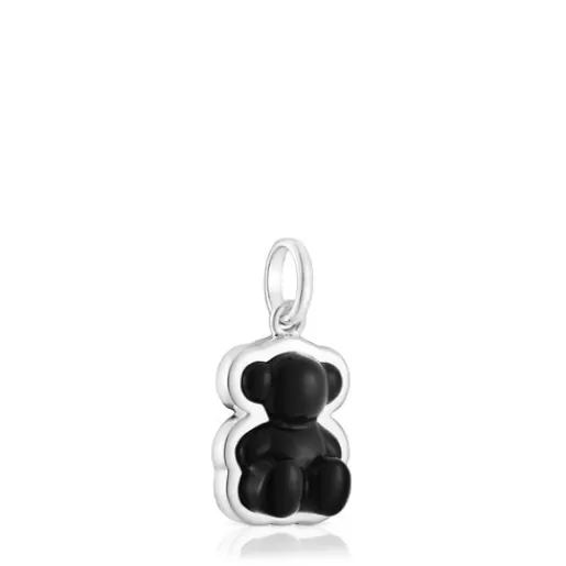 Fashion Silver Bold Bear pendant with onyx Kids Silver Pendants | Small Pendants