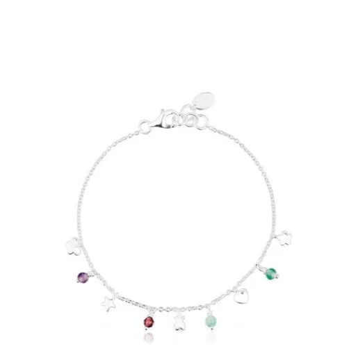 Discount Silver Bold Motif Bracelet with gemstones and motifs Silver Bracelets | Pearl Bracelets