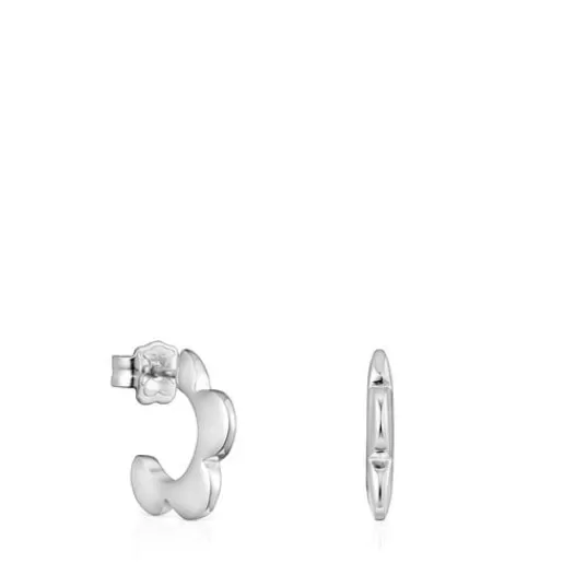 Outlet Silver Bold Motif flower Hoop earrings Silver Earrings