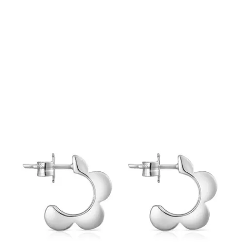 Outlet Silver Bold Motif flower Hoop earrings Silver Earrings