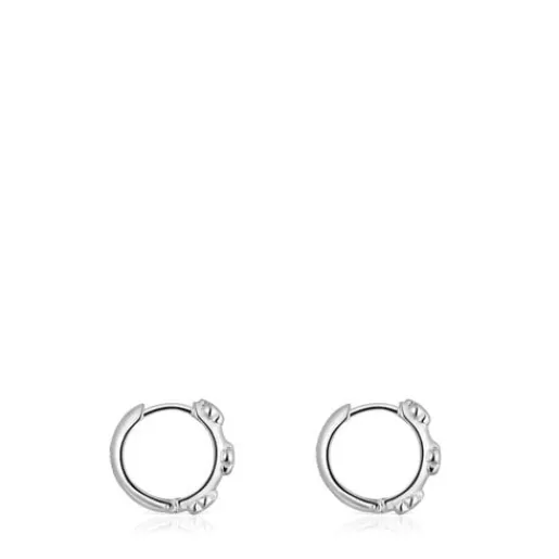 New Silver Bold Motif flower motif Hoop earrings Silver Earrings