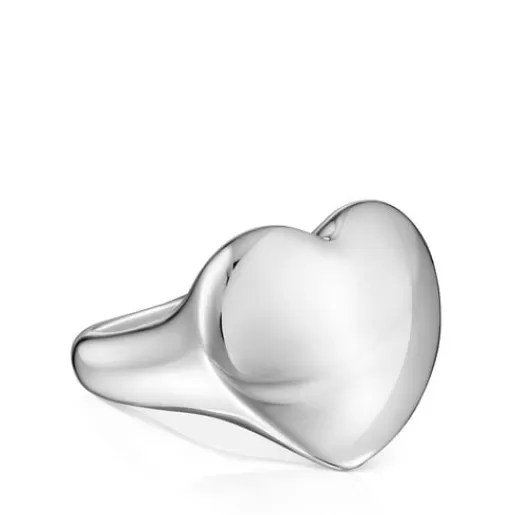 New Bold Motif heart Signet ring Silver Rings | Large Rings