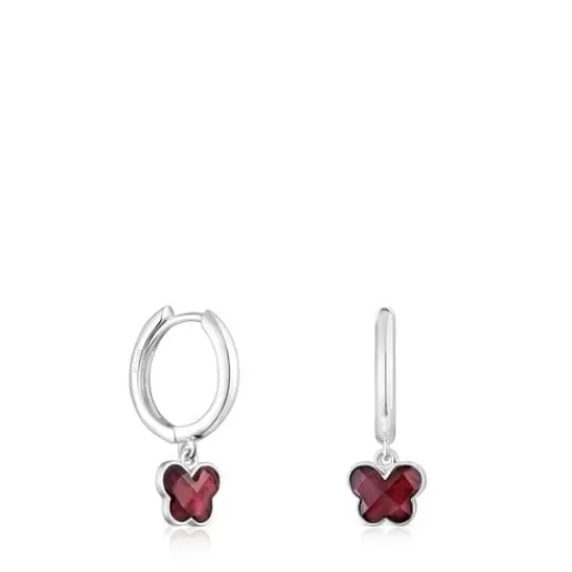 Shop Silver Bold Motif Hoop earrings with a rhodolite butterfly Silver Earrings