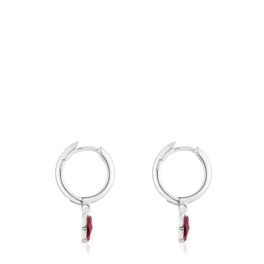 Shop Silver Bold Motif Hoop earrings with a rhodolite butterfly Silver Earrings