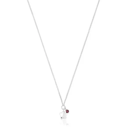 Outlet Silver Bold Motif Necklace with a rhodolite flower Silver Necklaces | Short Necklaces