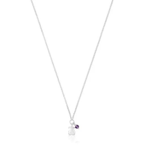 Cheap Silver Bold Motif Necklace with an amethyst bear Silver Necklaces | Short Necklaces