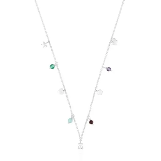 Discount Silver Bold Motif Necklace with gemstones and motifs Silver Necklaces | Short Necklaces