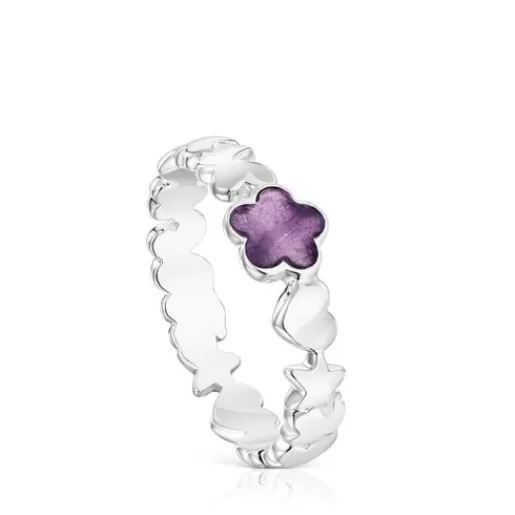 Flash Sale Silver Bold Motif Ring with an amethyst flower Silver Rings | Small Rings