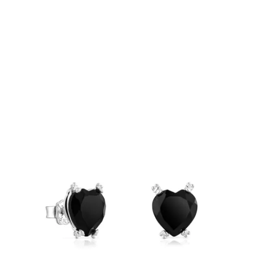 Fashion Color Pills Heart earrings with onyx Silver Earrings