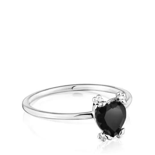 Cheap Color Pills Heart ring with onyx Silver Rings | Small Rings
