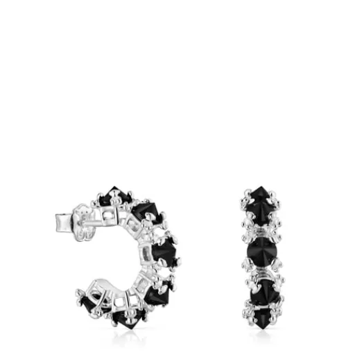 New Color Pills Hoop earrings with onyx Silver Earrings | Hoop Earrings