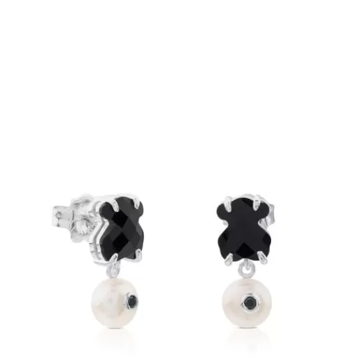 Cheap Silver Erma Earrings with Onyx, Pearl and Spinel Silver Earrings | Pearl Earrings