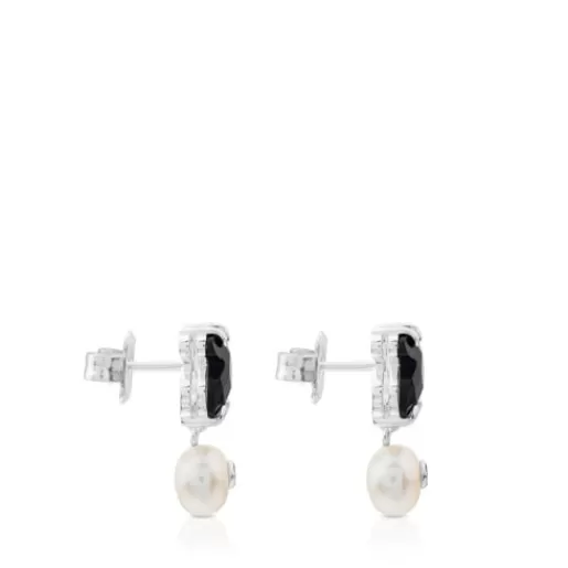 Cheap Silver Erma Earrings with Onyx, Pearl and Spinel Silver Earrings | Pearl Earrings