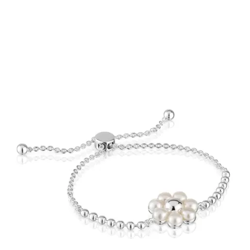 Hot flower and cultured pearls chain Bracelet Sugar Party Silver Bracelets | Pearl Bracelets