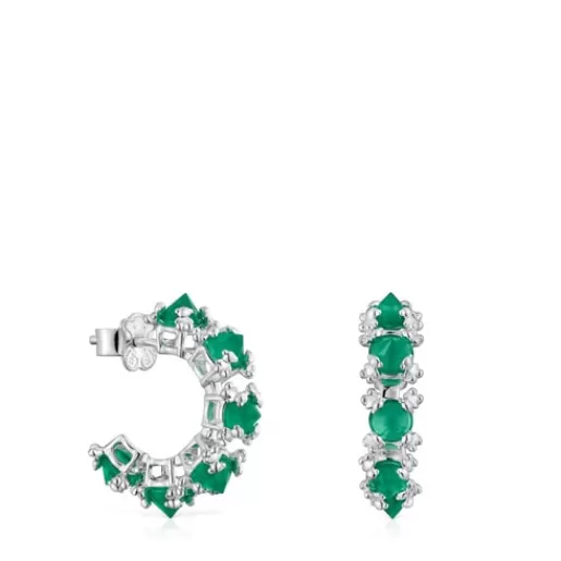 Clearance Hoop earrings with chalcedony Color Pills Silver Earrings