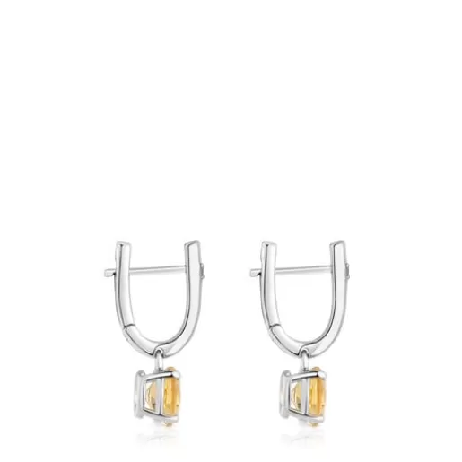 Fashion Silver Hoop earrings with citrine and diamonds Basic Colors Silver Earrings | Hoop Earrings