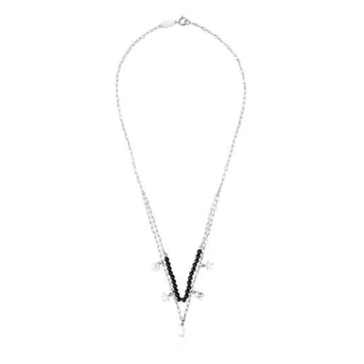 Cheap Silver Magic Nature double Necklace with onyx Silver Necklaces | Short Necklaces