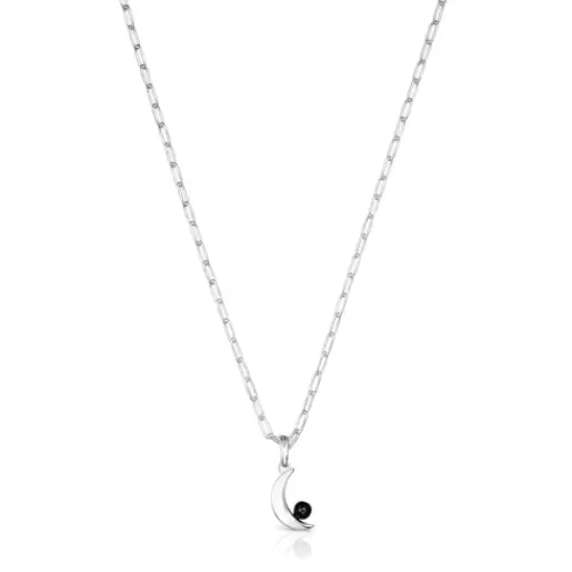 Sale Silver Magic Nature moon Necklace with onyx Silver Pendants | Short Necklaces