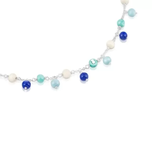 Online Silver, Murano glass and blue nylon Necklace Icon Glass Silver Necklaces | Long Necklaces