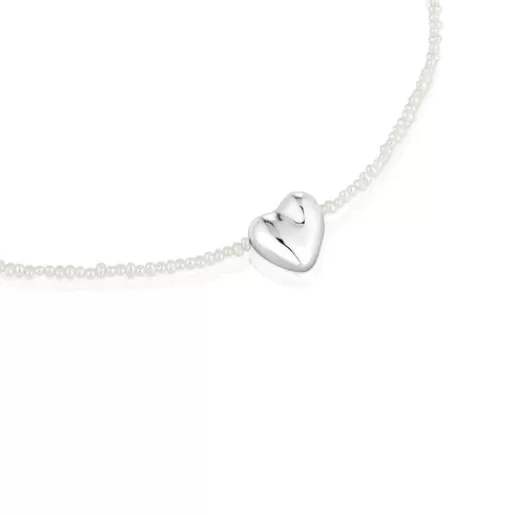 New Silver Necklace with cultured pearls and heart motif Tabit Silver Necklaces | Short Necklaces