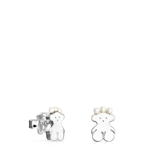 Clearance Silver Real Sisy bear Earrings with Pearls Silver Earrings | Small Earrings