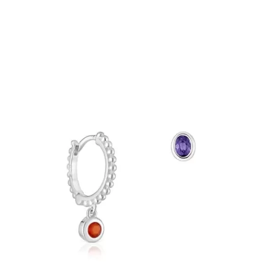 New short/long Earrings with gemstones Basic Colors Silver Earrings | Hoop Earrings