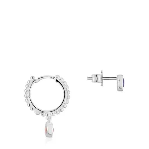 New short/long Earrings with gemstones Basic Colors Silver Earrings | Hoop Earrings