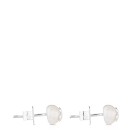 Online Silver Bear Earrings with pearls Kids Silver Earrings | Small Earrings