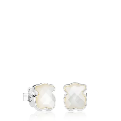 New Color Earrings with faceted mother-of-pearl Bear motif Kids Silver Earrings | Jewelry