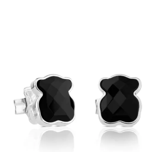Clearance Silver Color Earrings with faceted onyx Kids Silver Earrings | Small Earrings