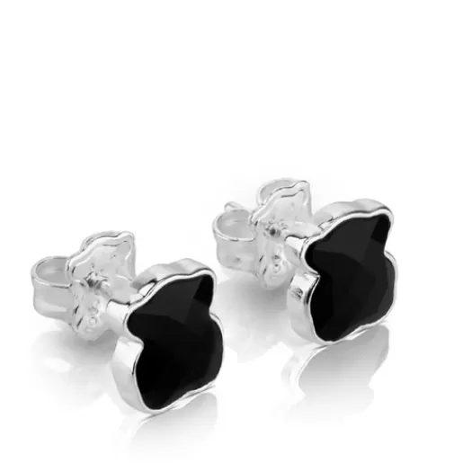 Clearance Silver Color Earrings with faceted onyx Kids Silver Earrings | Small Earrings